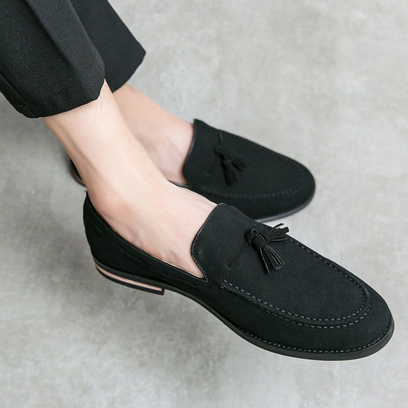 Suitable For All Seasons Tassel Small Suede Loafers 2025 New Style Young Military Green British Men Leather Shoes_voghion.com