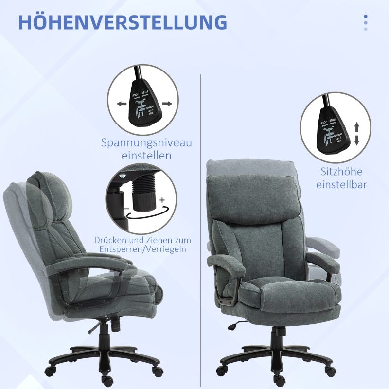 Großer Bürostuhl mit 200 kg Tragkraft, robustere Konstruktion, Grau_voghion.com