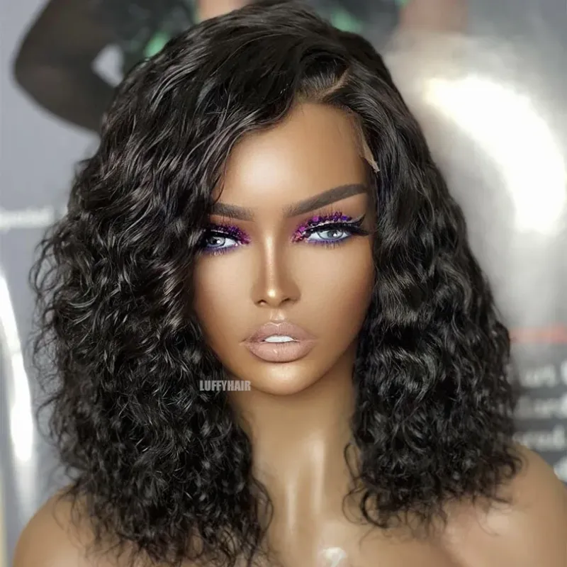 Perruques en dentelle complète ondulées naturelles courtes de 14 pouces et 180 degrés avec cheveux de bébé sans colle brésiliennes HD Full Lace perruques de cheveux humains Bob pour femmes_voghion.com