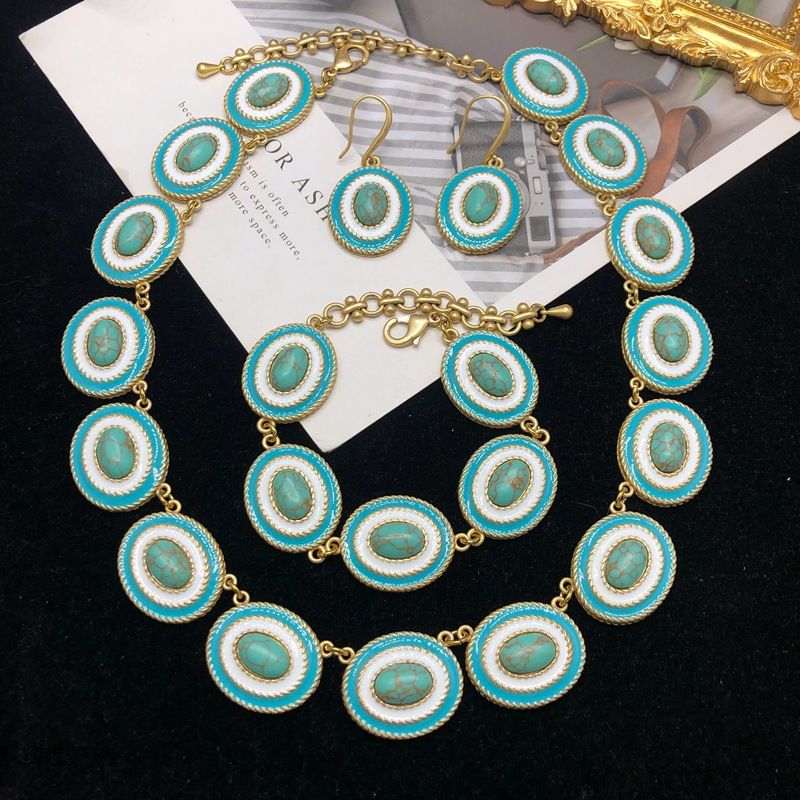 Collana, bracciale e orecchini in turchese, stile vintage occidentale, in rame smaltato, di lusso, di nicchia, leggeri_voghion.com