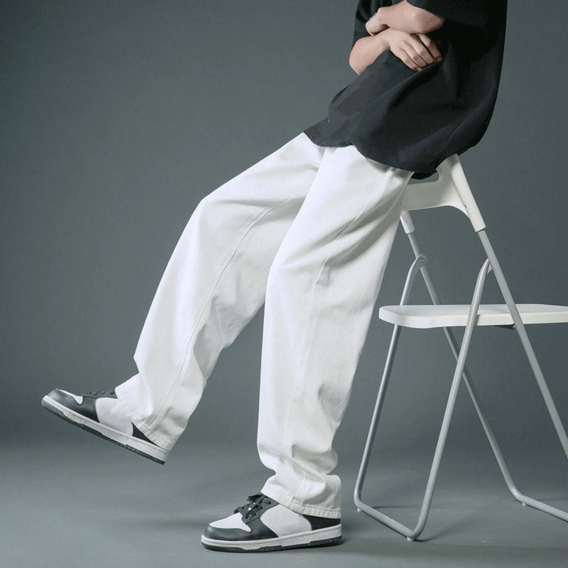 2024 New Street Casual Blugi largi Imbracaminte stradala pentru barbati Hip Hop Pantaloni drepti cu picioare late Pantaloni denim pentru studenti Albastru Negru_voghion.com
