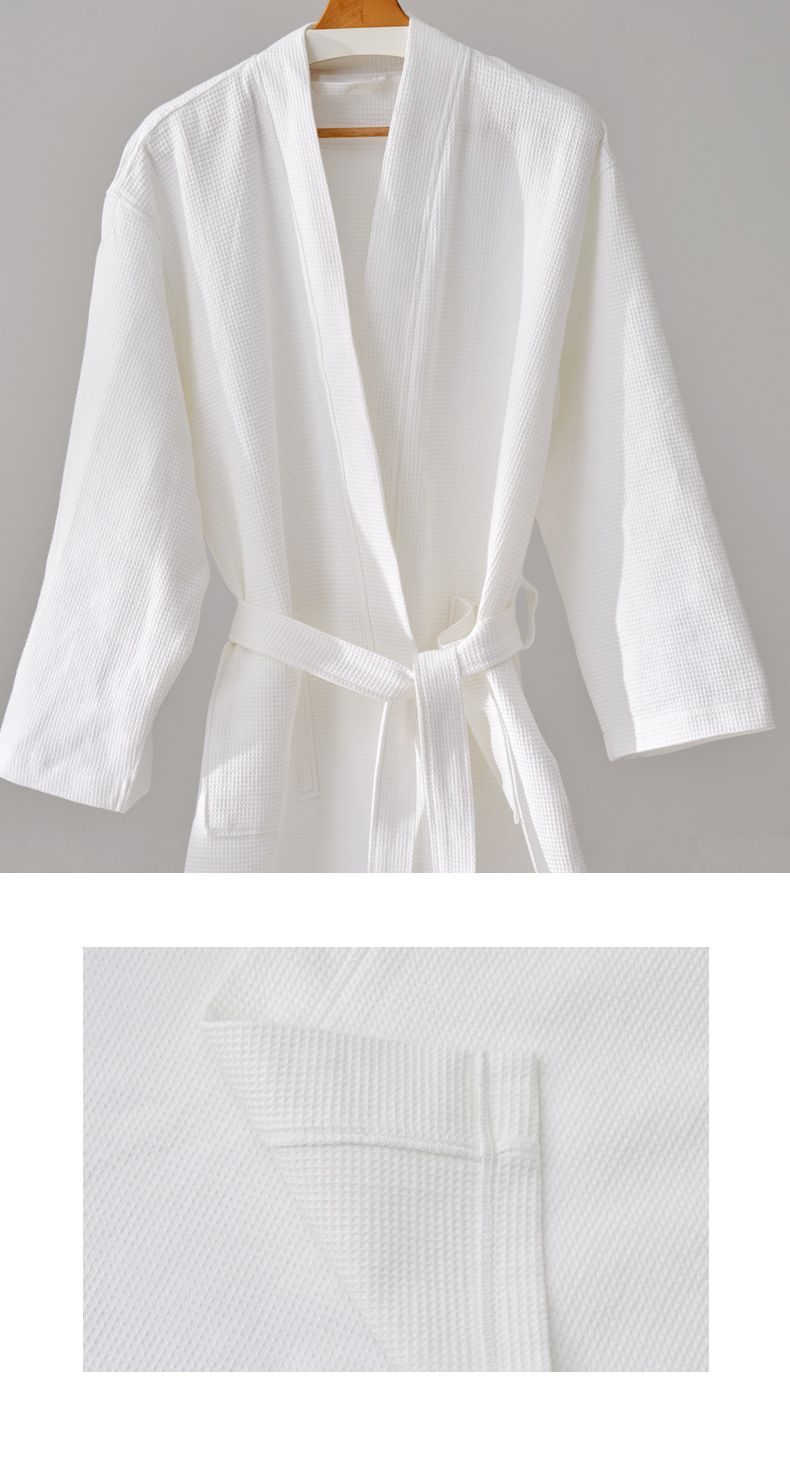 Mingke 100% Cotton Waffle Weave Bathrobe – Unisex All-Season White Spa Robe For Hotels & Home, One-Size Fits Most_voghion.com