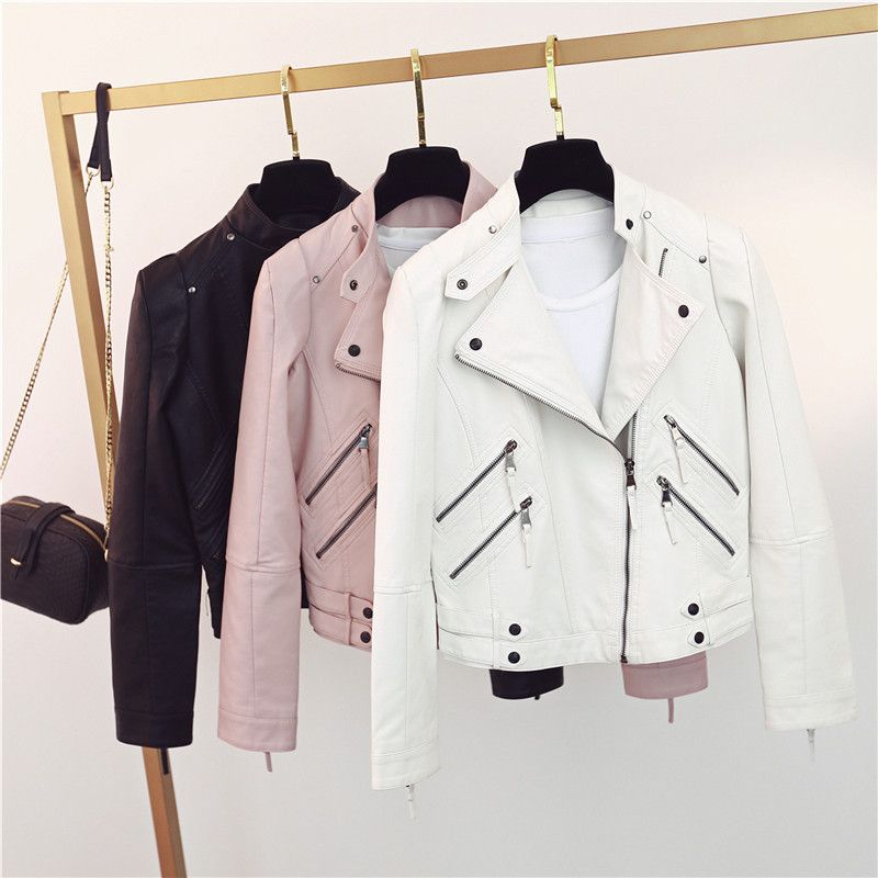 2023 Spring And Autumn Women's Jacket PU Leather Motorcycle Short Slim Fit Coat_voghion.com