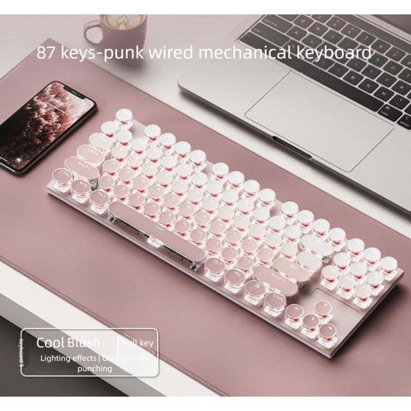 Ruiyi H87 Wireless Mechanical Keyboard 87 Keys Punk Tea Switch Three-Mode High Aesthetic Female Office Gaming 104_voghion.com