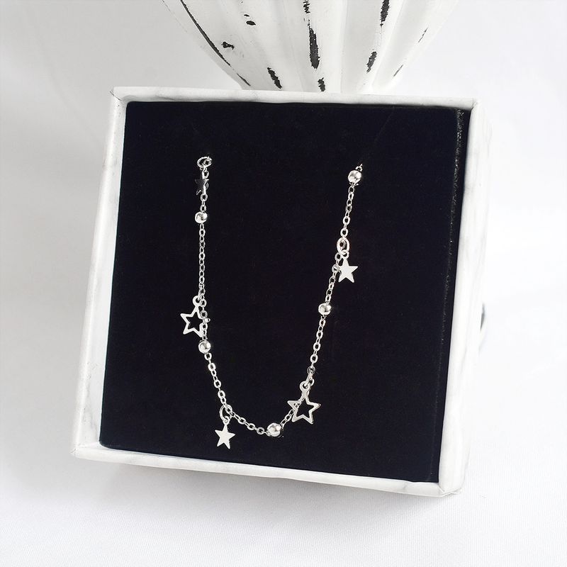 New Style S Pure Silver Personality Round Bead Five-Pointed Simple Women's Star Anklet Beach Fashion Jewelry_voghion.com