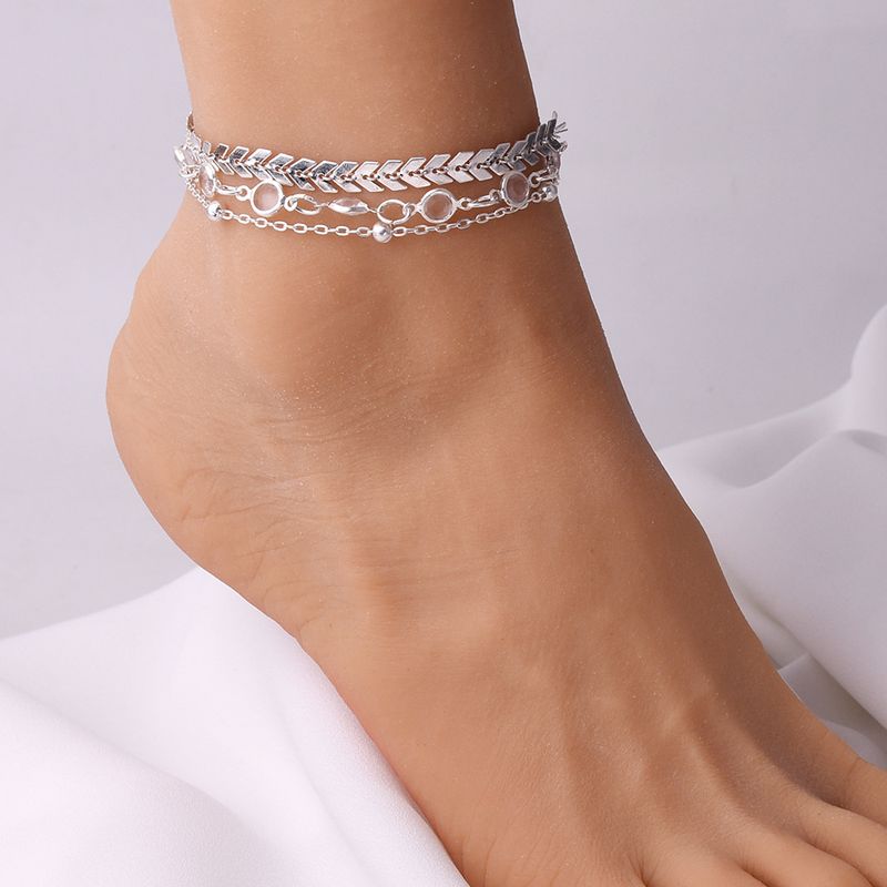 European And American Cross Border Popular Fashion Fishbone Chain Anklet Arrow Diamond Three Piece Foot Ornaments Manufacturer_voghion.com