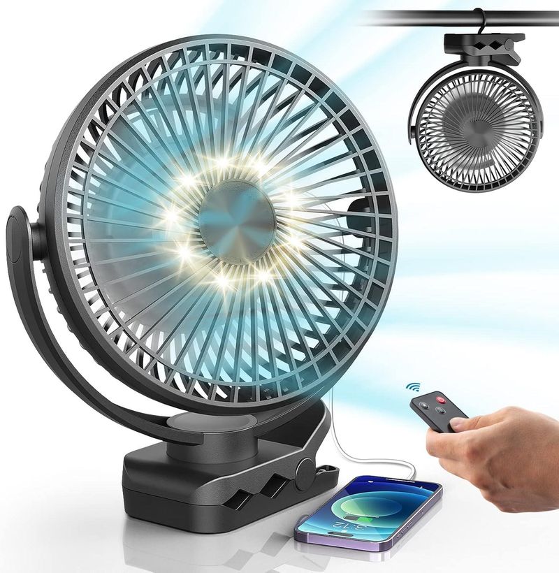 Ventilatore a clip da 8 pollici - 10000 mAh ricaricabile con 3 velocità, forte flusso d'aria, USB portatile_voghion.com