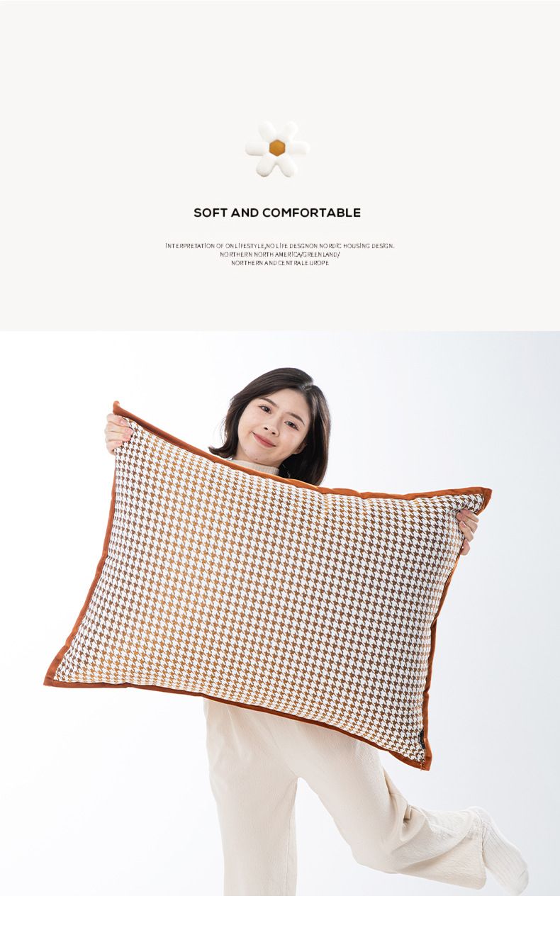 Houndstooth Throw Pillow Covers - Black & Orange Luxury Cushion Covers For Sofa Modern Geometric Pillow Cases (Zipper Closure No Insert Included)_voghion.com