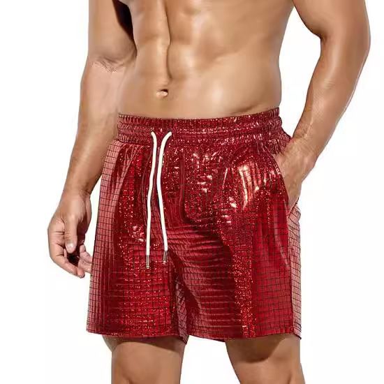 Pantaloncini da spiaggia casual da uomo Premium Products 2025 Silk Chart in pelle brillante tricolore_voghion.com