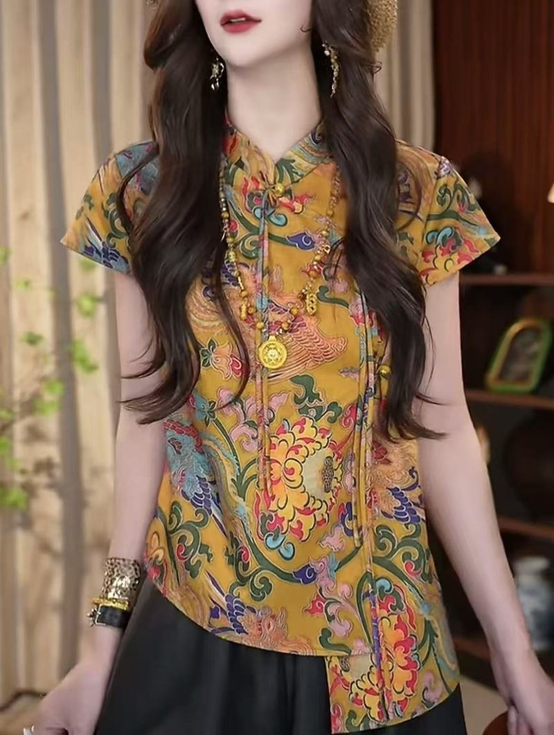 Schickes GraceChic GraceChic GraceChic Jacquard-Hemd im chinesischen Stil für Damen Sommer 2025 Neues europäisches Bestseller-Hemd in Übergröße mit figurformendem Effekt_voghion.com