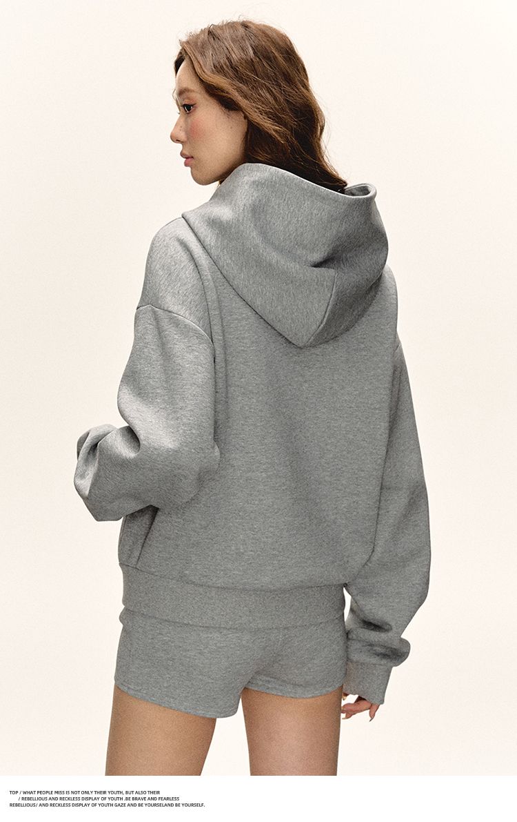 Aaisup Gray Short Hooded Cardigan Sweatshirt For Women 2025 Spring New Loose Basic Versatile Casual Jacket_voghion.com