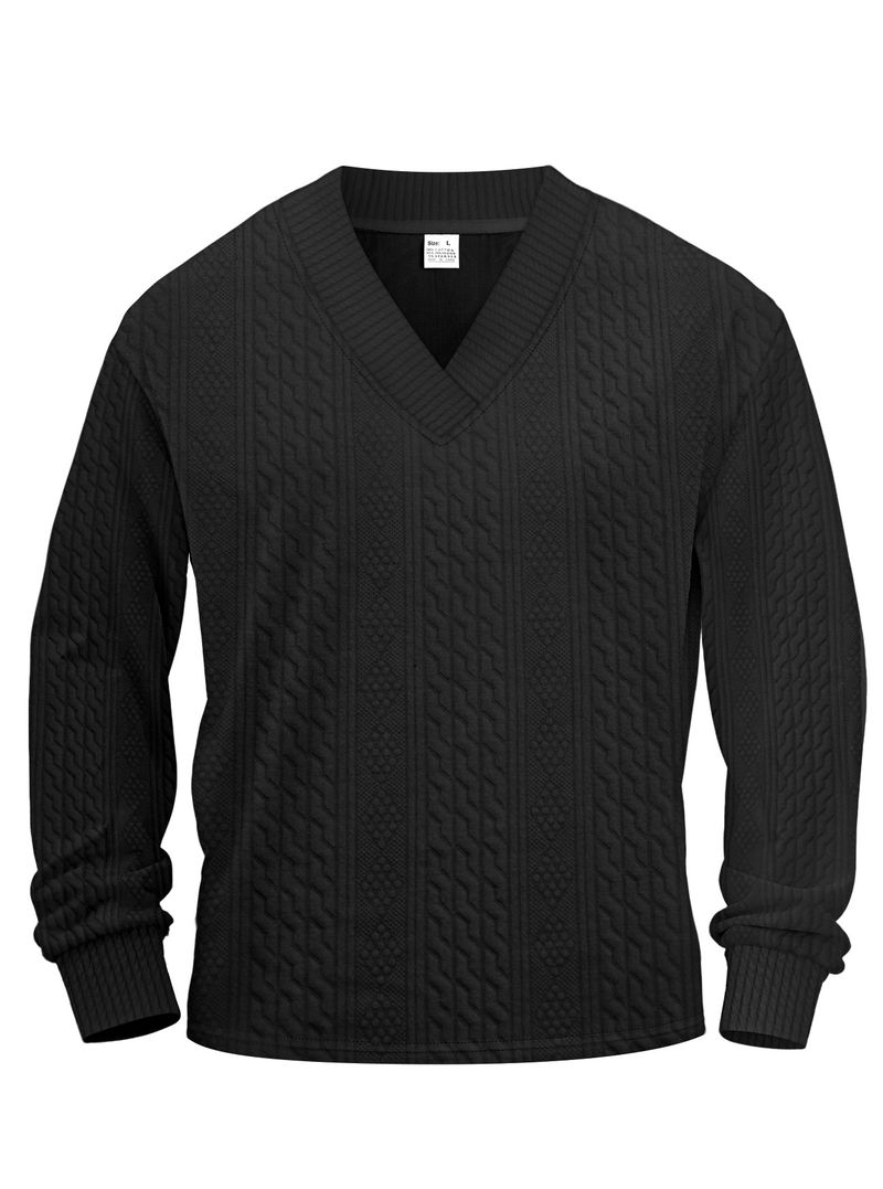 Jacquard-Strickpullover für Herren – Locker sitzender V-Ausschnitt-Pullover aus Stretch-Stoff, atmungsaktiv und leicht für Freizeit und Lagenlook_voghion.com