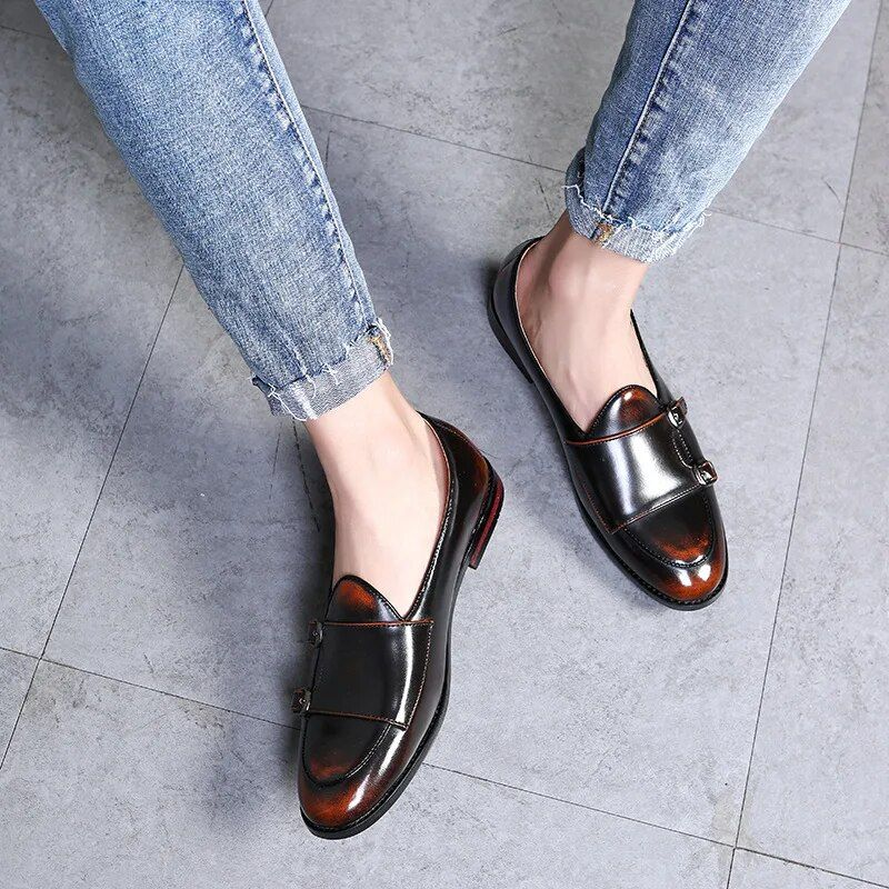Herren Retro Patina Freizeit Lederschuhe Trendy Schnalle Party Hochzeit Schuh Herren Driving Flats Herren Mokassins Loafers EU_voghion.com