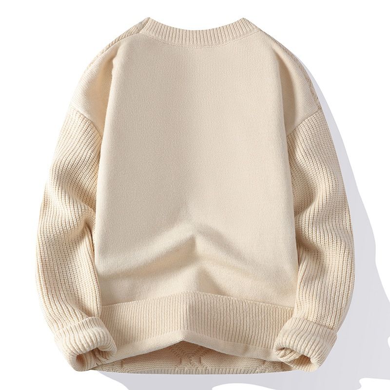 Crew Neck Sweater Men's Woven Rough Twist Knitted Sweater Men's Warm Inner Wool Clothes_voghion.com