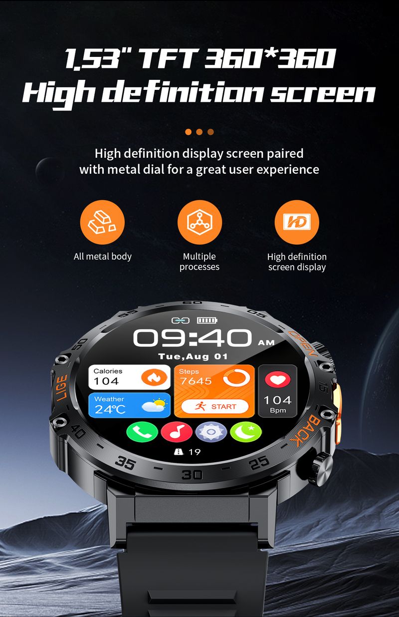 2025 LED Flashlight Smart Watch Military Watches SOS Bluetooth Call Waterproof Health Monitor Sport Smartwatch For_voghion.com