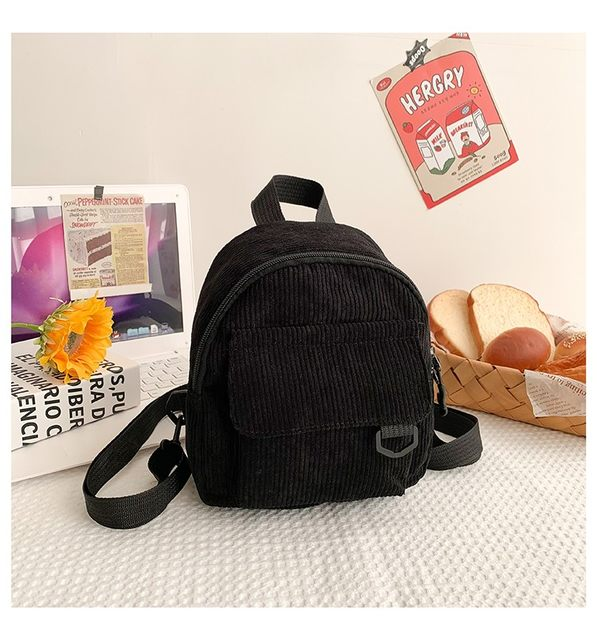 Mini zaino da donna alla moda Zaini piccoli in velluto a coste tinta unita Zaini da viaggio per studenti semplici e casual_voghion.com