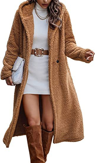 Abrigo informal a la moda para mujer, chaqueta larga con capucha de lana de felpa, abrigo térmico de piel sintética con hebilla y bolsillos_voghion.com