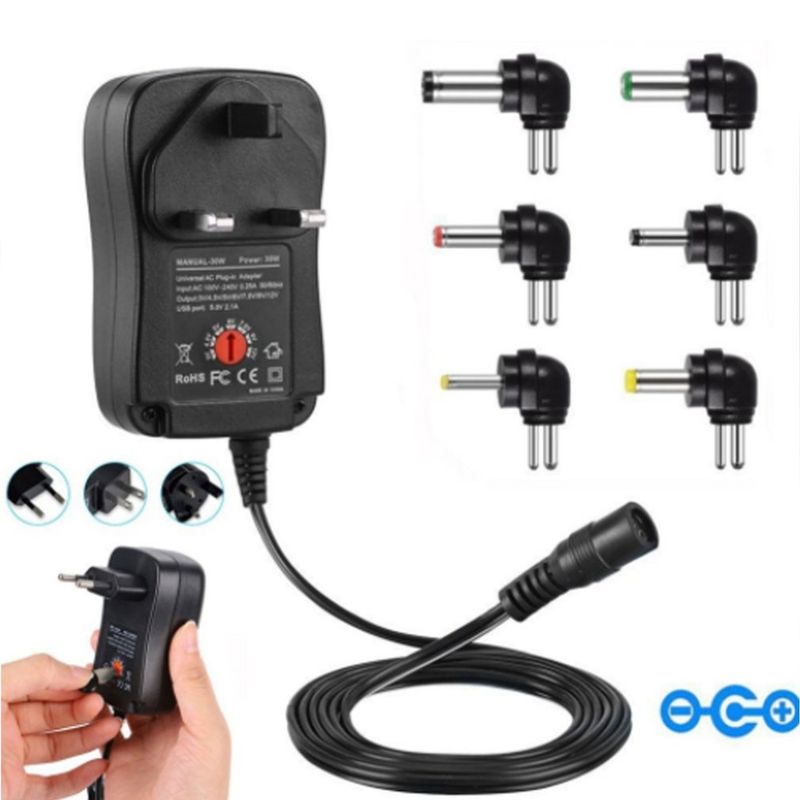 Adaptador CA/CC de 30 W, fonte de alimentação ajustável, 3 V, 4,5 V, 5 V, 6 V, 7,5 V, 9 V, 12 V, 2 A, 2,5 A, adaptador universal, carregador para lâmpada LED_voghion.com