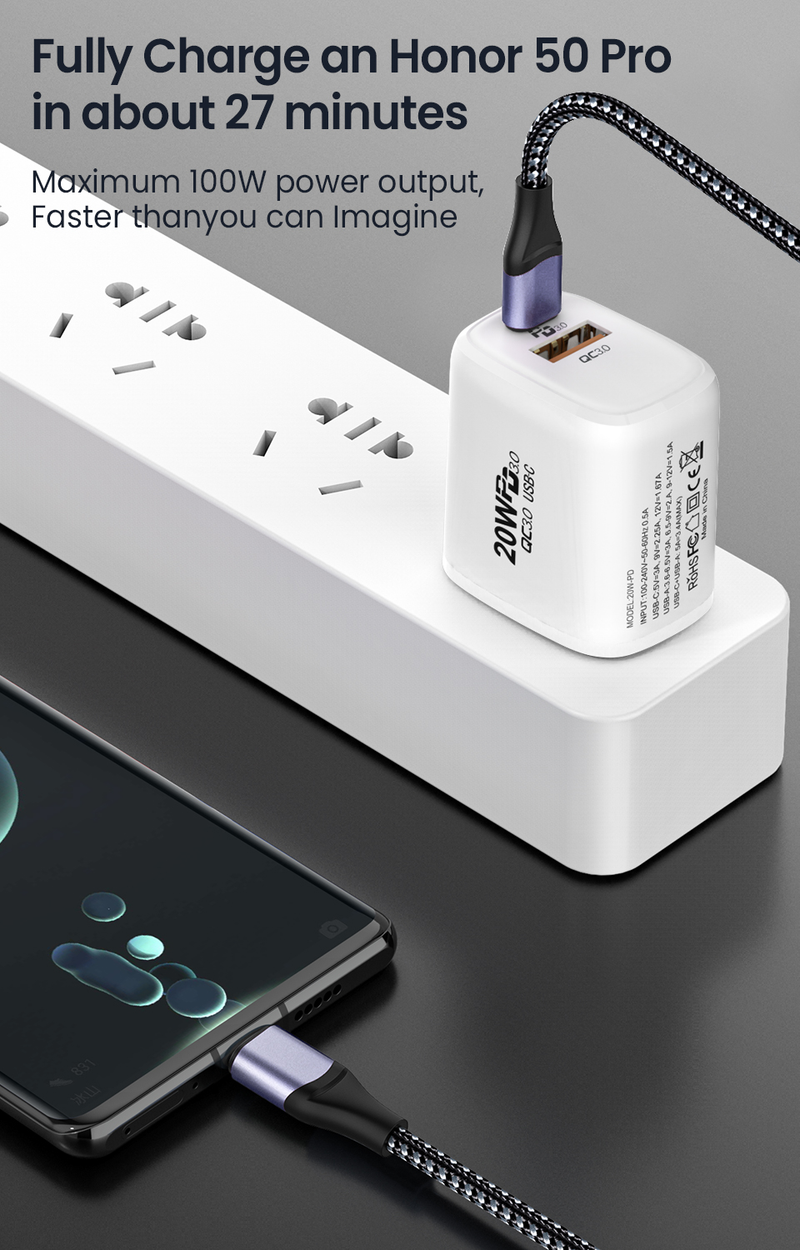 Suitable for Huawei P40 P30 Pro Nylon Braided Data Cable 5A USB C-type Cable Suitable for Samsung Galaxy Xiaom_voghion.com