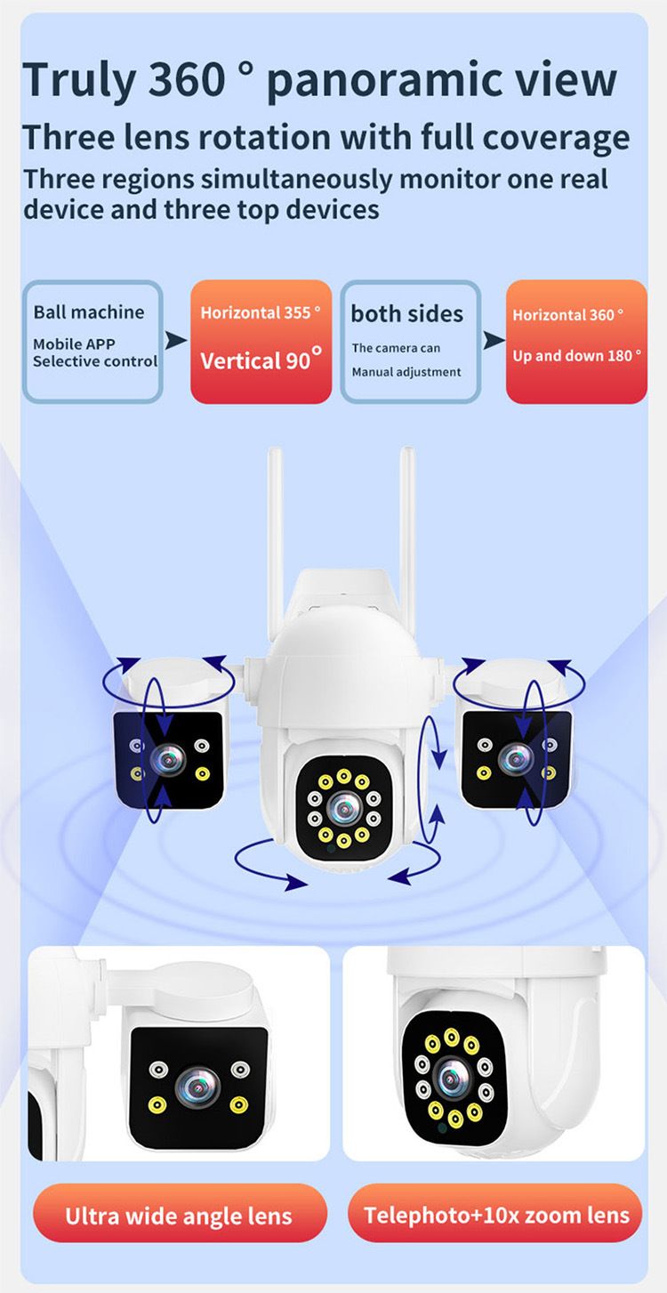 Telecamera di sicurezza Wi-Fi con rotazione a 360° e visione notturna, 6 MP HD, impermeabile IP66, memoria per scheda TF, compatibile con spine US/EU/UK/AU_voghion.com
