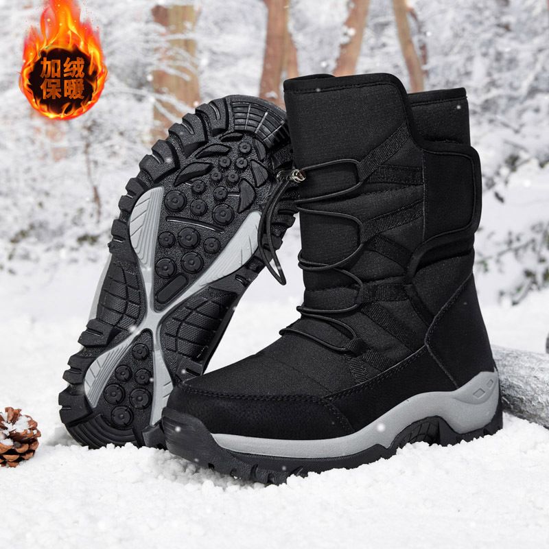Botas de algodón para mujer, cálidas, con forro polar, para nieve, senderismo, invierno y exterior, botas altas de montañismo con suela gruesa._voghion.com