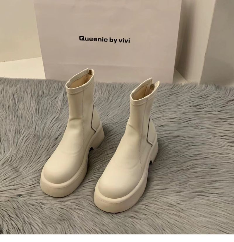 Biezas zoles plānas baltas Mārtiņa zābaki Sieviešu S Kurpes Rudens un Ziemas Plus Veet Augstas kvalitātes Īsi Franču Nude_voghion.com