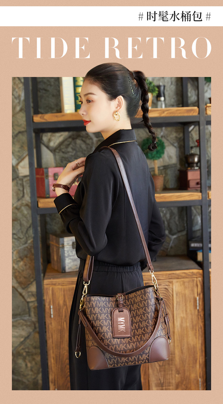 Borsa donna versione coreana borsa secchiello alla moda borsa a tracolla stampata in stile rosso netto borsa diagonale trama moda 2023 nuova tendenza_voghion.com