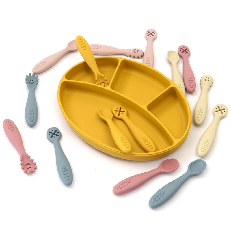 3-teiliges Set aus Silikon-Löffel und Gabel für Babys, Besteck, Fütterung, Essen, Kleinkind, Essen lernen, Training, weiche Gabel, Besteck, Kindergeschirr_voghion.com