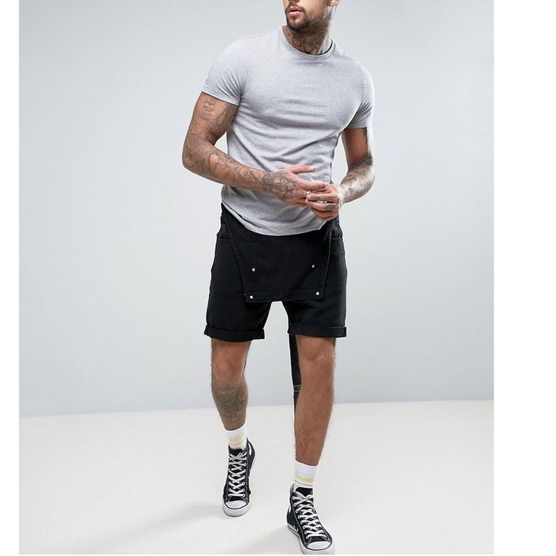 Roupas masculinas jeans branco preto aro shorts macacão macacão_voghion.com