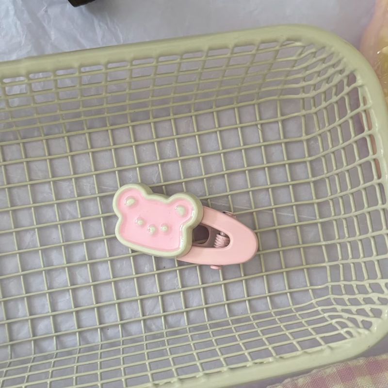 Cremefarbener Teddybär, oval, Cartoon, süß, weich, niedlich, für Mädchen, Entenschnabel, Haarschmuck, Clips, neuer Stil_voghion.com