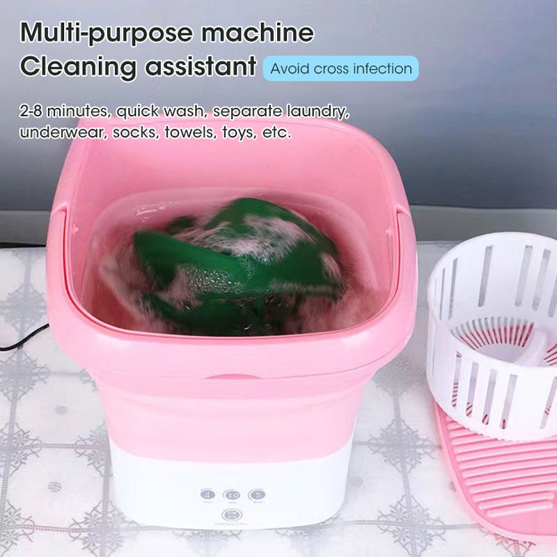 Klappbare Waschmaschine für Kleidung mit Trockner-Eimer zum Waschen von Socken und Unterwäsche, Mini-Waschmaschine mit Trockenzentrifuge_voghion.com