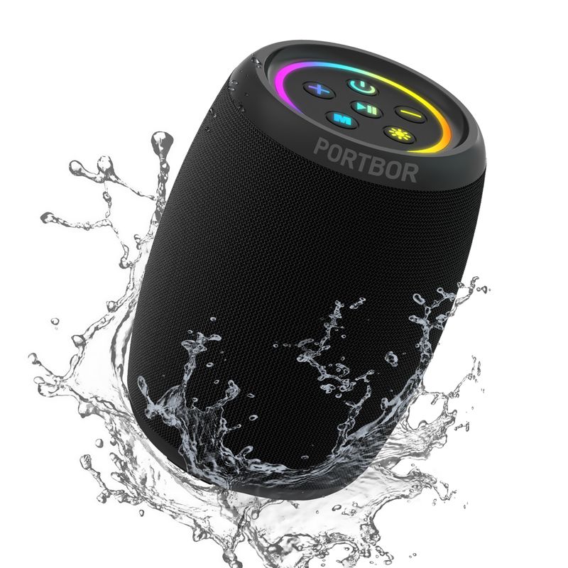 Bluetooth speaker, powerful small portable wireless speaker with FM radio, IPX6 waterproof, 5 LED light modes,_voghion.com