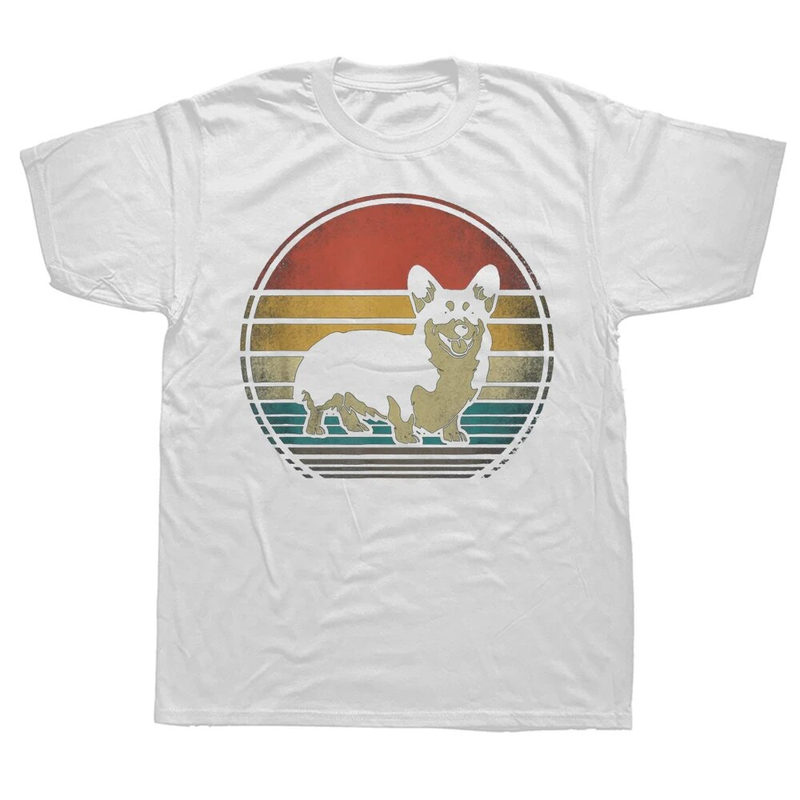T-shirt à manches courtes en coton avec imprimé de chien rétro vintage années 60 et 70_voghion.com