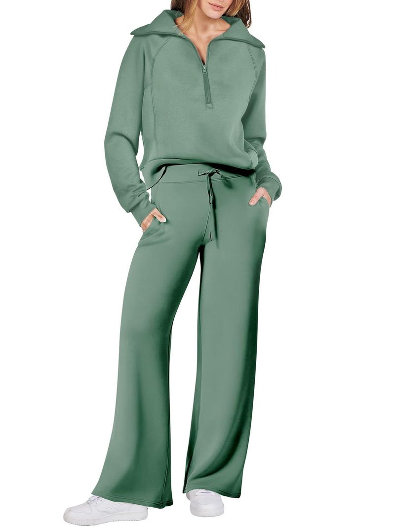 Women's Clothing autumn and winter casual sports suit zipper long sleeved sweatshirt healthy cloth wide leg pants_voghion.com