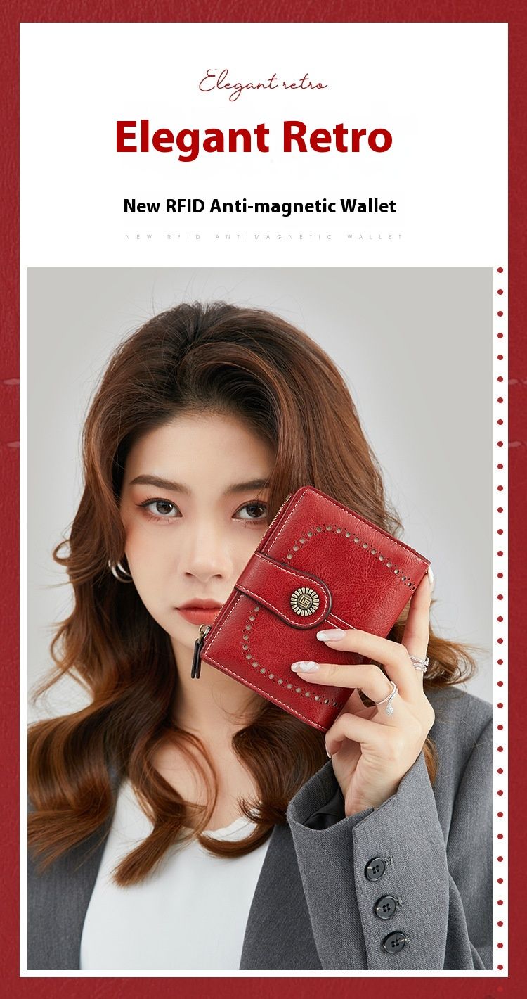 New RFID Anti-theft Brush Women's Wallet Multi Card Buckle Wallet European And American Fashion Short Zipper Wallet_voghion.com