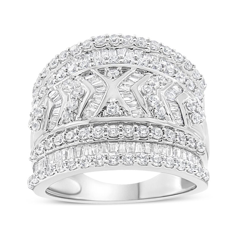 .925 Sterling Silver 2.0 Cttw Diamond Edge Multi-Row Ring Band ( J-K Color, I3 Clarity)_voghion.com