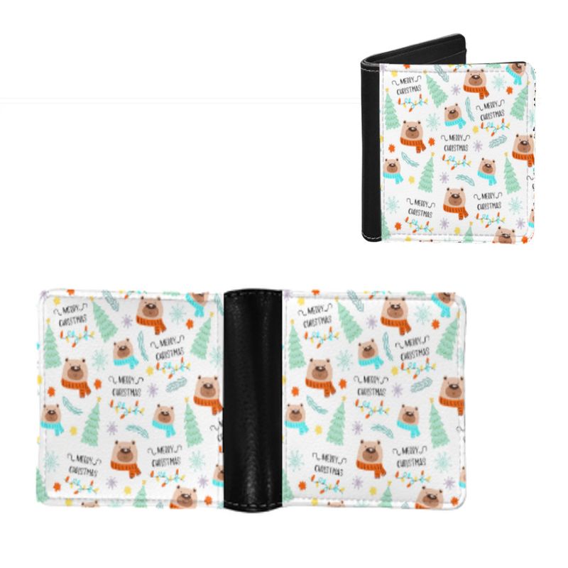 Hot Christmas Cat Cartoon Print Men's ID Card Holder Foldable PU Horizontal Wallet Factory_voghion.com