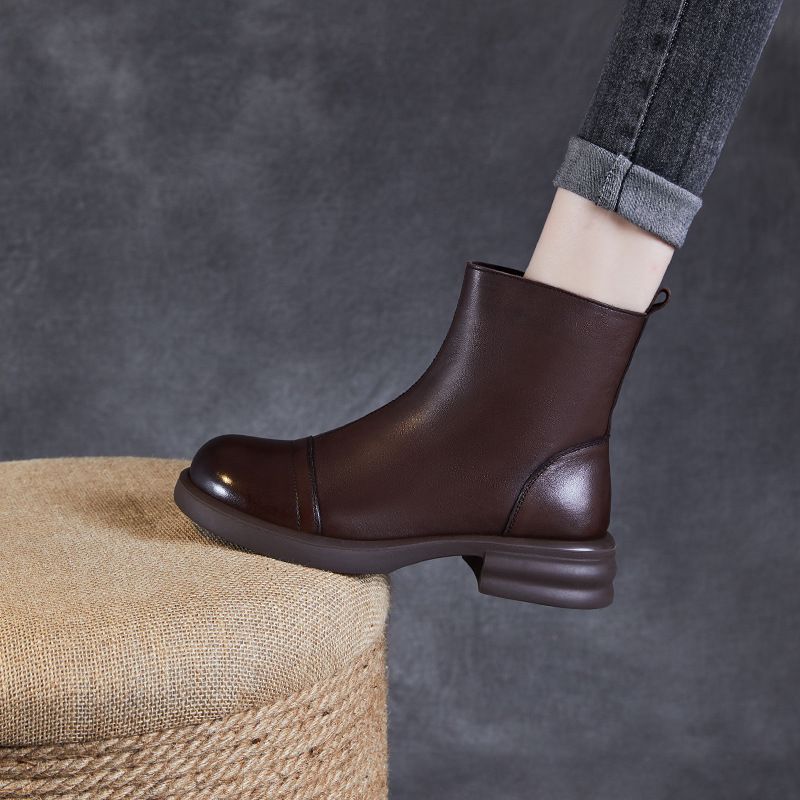 Französisch Stil Kurze Für Frauen 2024 Herbst Winter Neue Echtem Leder Dicke Sohle Mode Schlanke Bare Stiefel_voghion.com