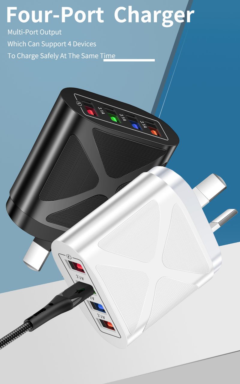 Încărcător de telefon mobil pentru festivaluri de muzică 4USB3.1A, cap de încărcare multi-port, standard britanic, australian, coreean, indian_voghion.com