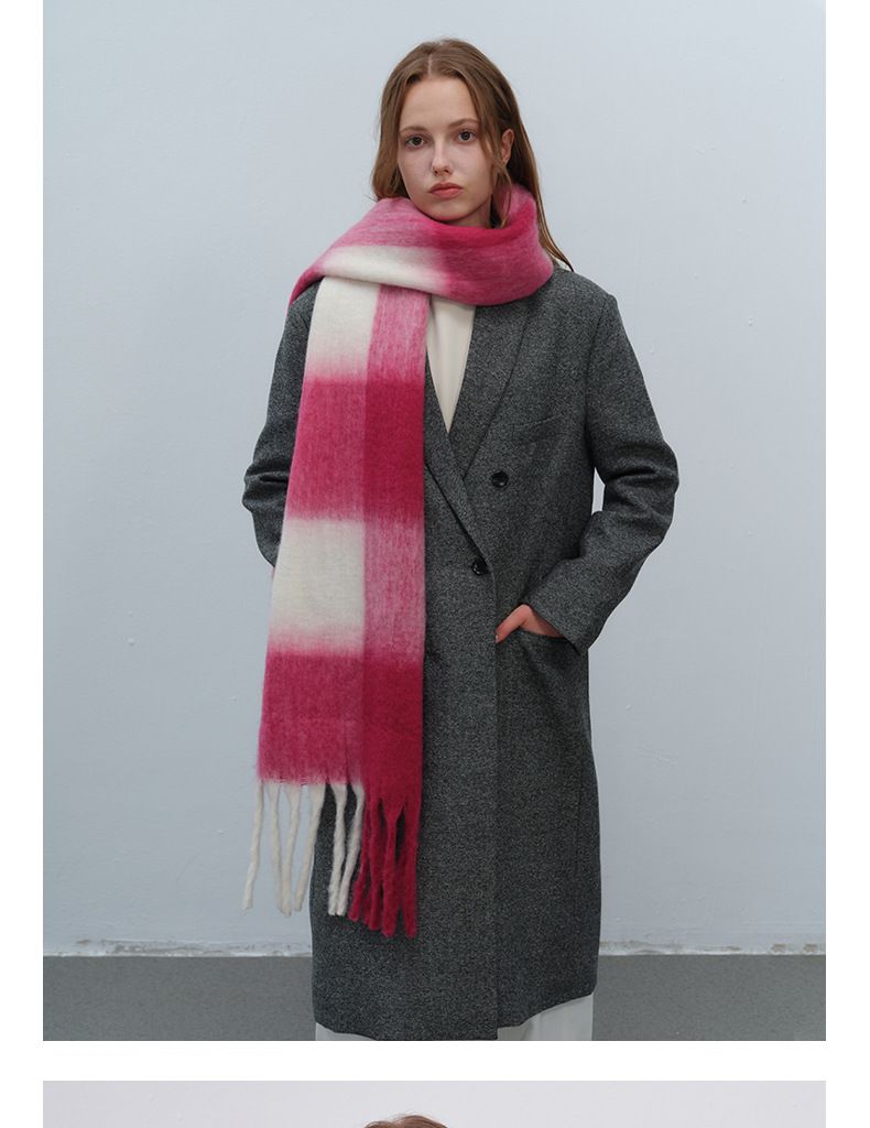 Nueva edición coreana de invierno para mujer, hecha a mano, de cuadros grandes, de cachemira blanca y negra gruesa, con un ambiente cálido._voghion.com