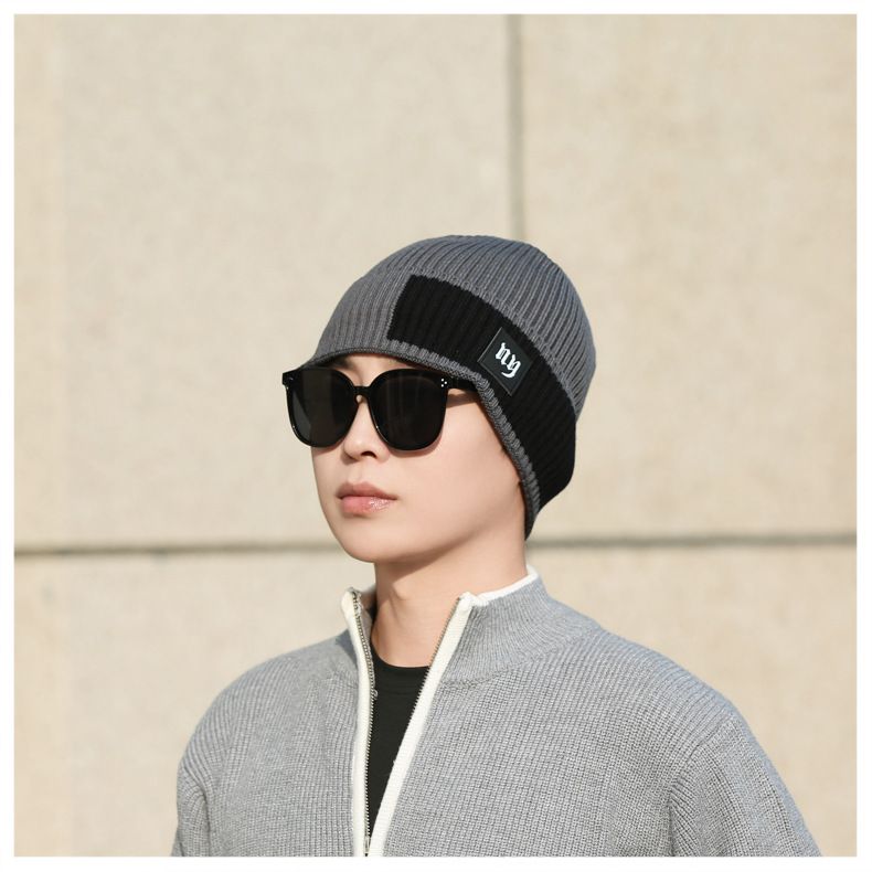 Letter Color Blocked For Men, New Winter Warm And Windproof Woolen Outdoor Cycling Knitted Hat, Cold Hat_voghion.com