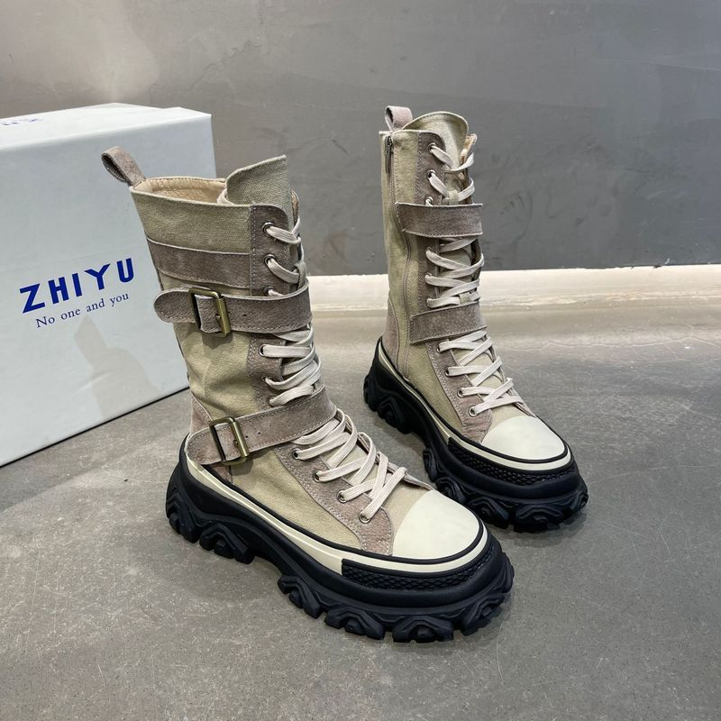 p5 Luji European station leather Martin women's 2022 autumn new ins tide thick bottom increased niche motorcycle boots_voghion.com