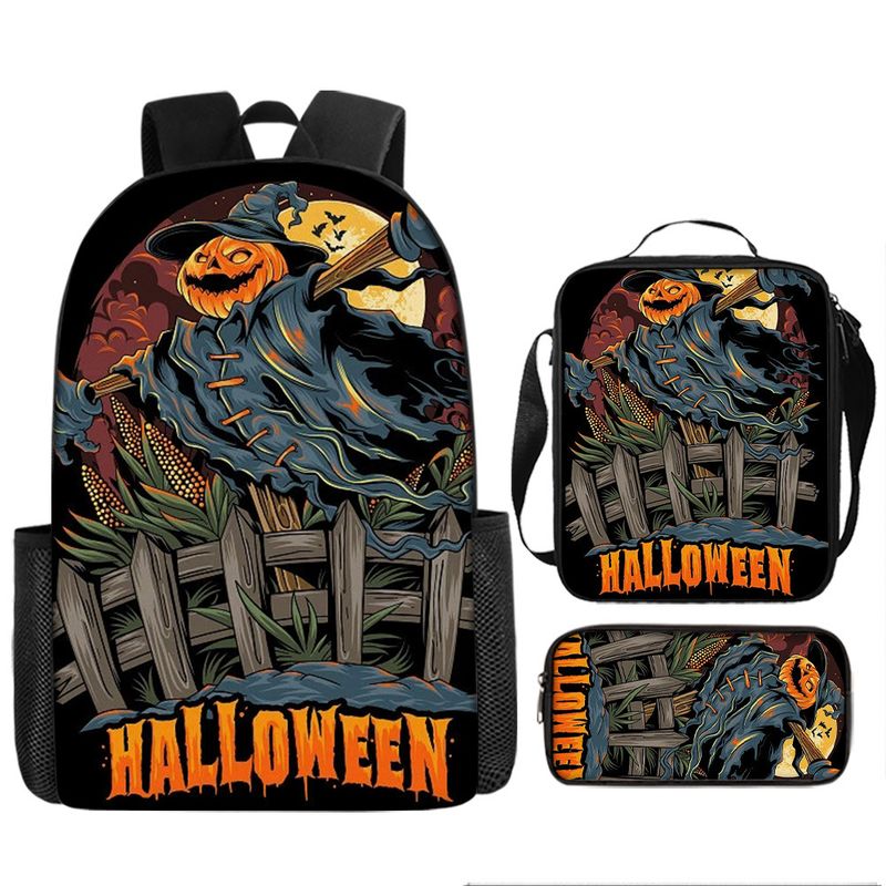 Halloween backpack pumpkin ghost three piece set primary and secondary school students backpack children's backpack shoulder bag pencil case_voghion.com