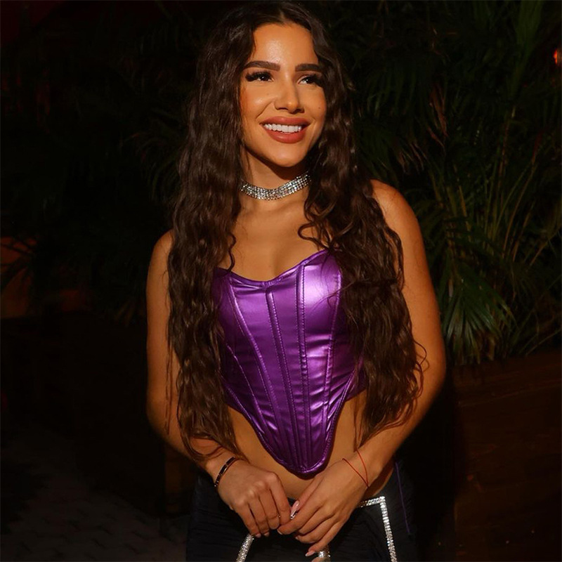 Women's sexy hottie metallic strap top top fishbone waist waist vest_voghion.com