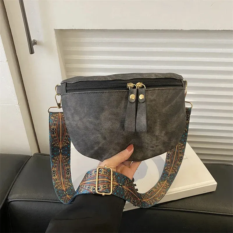 Borsa a tracolla da donna in pelle PU, elegante, con tracolla larga, tinta unita, marsupio alla moda, 250806_voghion.com