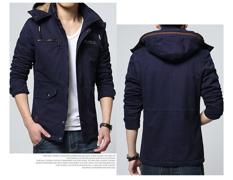 Direkte Lieferung von Winter-Herrenjacken mit Samt und Verdickung ab Werk für schlanke, mittellange einfarbige Kapuzenjacken für junge Männer im Großhandel_voghion.com