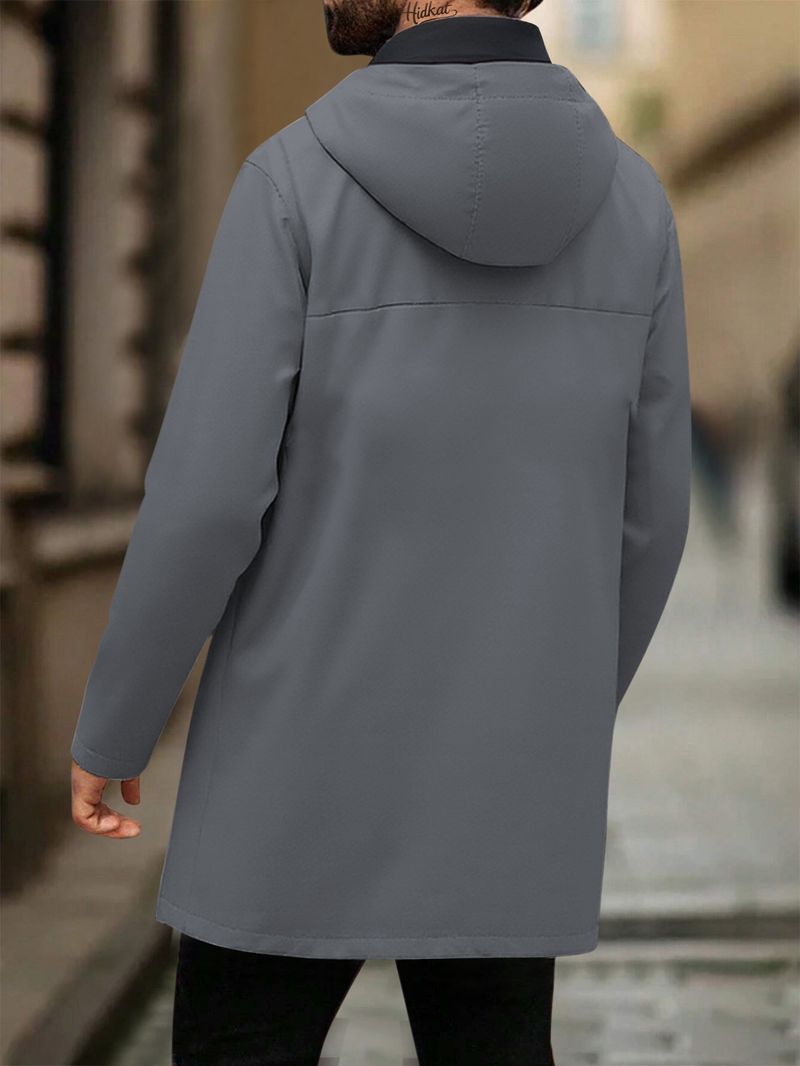 Men's Slim-Fit Trench Coat – Lightweight Polyester Jacket With Hood For Business Casual_voghion.com