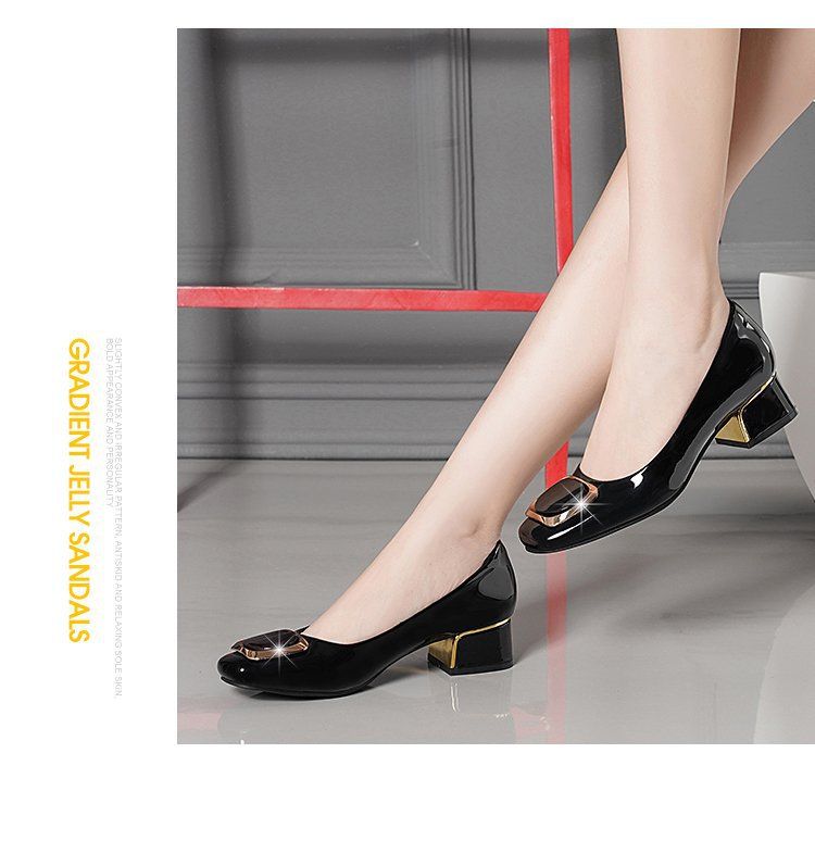 Damenschuhe mit weicher Sohle, rutschfest, flacher Mund, Doudou-Arbeitsschuhe, mittlerer Absatz, dicker Absatz, kleine Lederschuhe_voghion.com