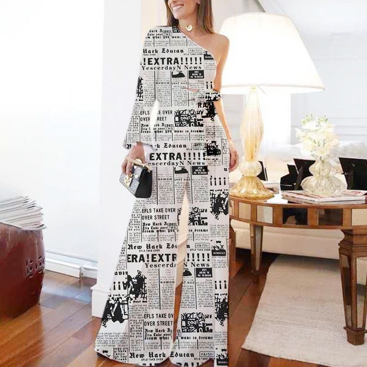 Women's solid color printing one-shoulder sleeve tie jumpsuit two-piece set_voghion.com