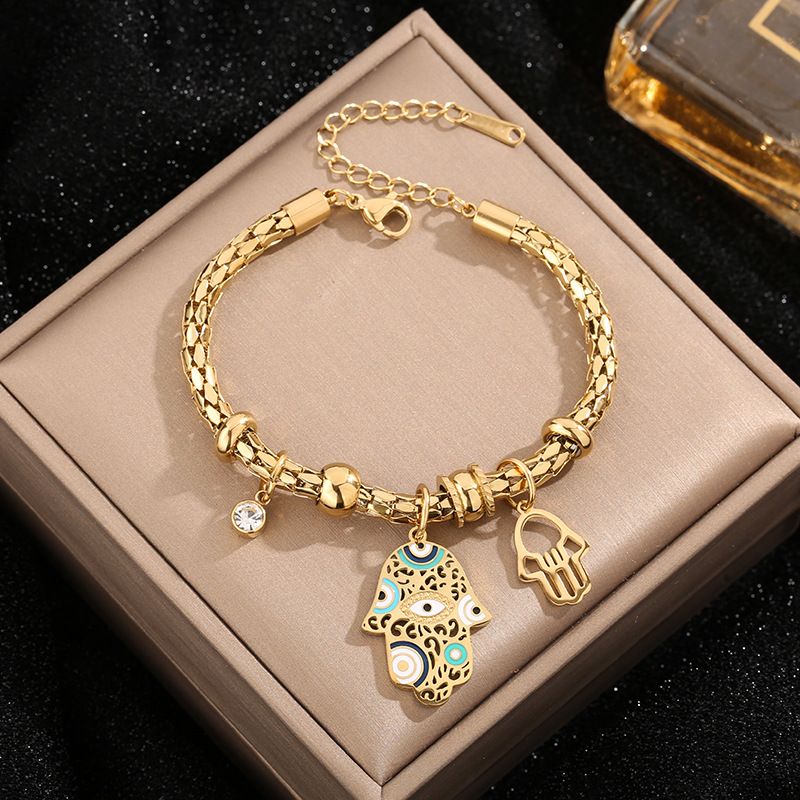 Collezione Mystic Eye - Set di gioielli con ciondolo a forma di palma dipinta in stile europeo e americano, in acciaio al titanio_voghion.com